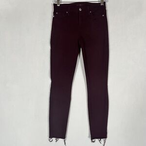 Seven 7 For All Mankind Womens Size 25 Maroon Burgundy Skinny Jeans Raw Hem